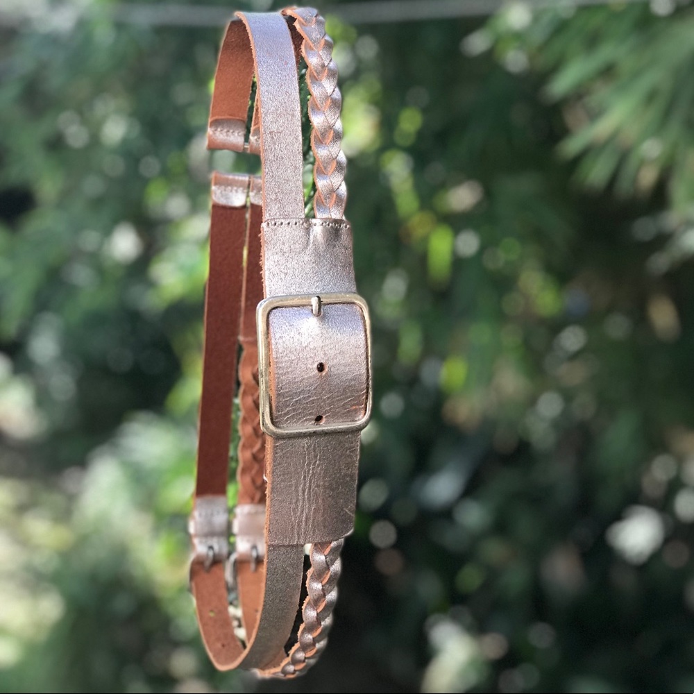 Silver metallic leather belt by Linea Pelle